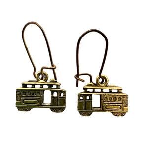 Vintage Gold Tone Streetcar Dangle Drop Hook Earrings
